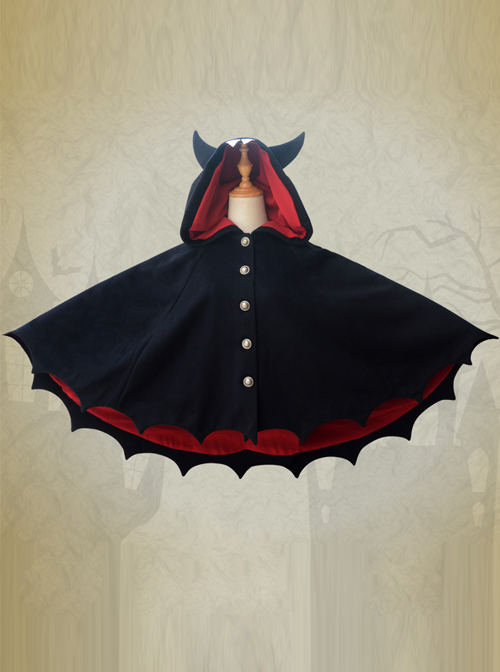 Brocade Park Lolita New Devil Ears Bat Cloak Shawl Woolen Coat Female Autumn And Winter Coat