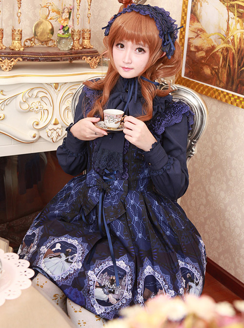 Fairytale Story New Print Alice Lolita Position Harajuku Patchwork Chiffon Fabric JSK Dress