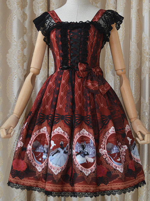 Fairytale Story New Print Alice Lolita Position Harajuku Patchwork Chiffon Fabric JSK Dress