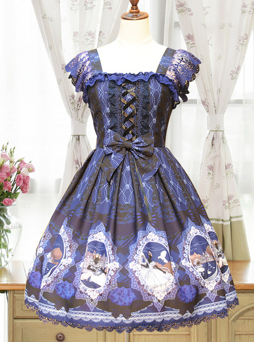 Fairytale Story New Print Alice Lolita Position Harajuku Patchwork Chiffon Fabric JSK Dress