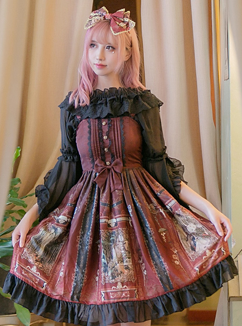 Brocade Park 2018 Lolita Castle Elf Print Retro High Waist Large Lace Skirt