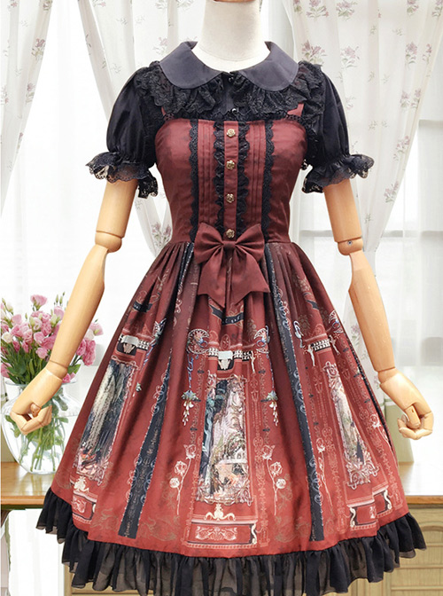 Brocade Park 2018 Lolita Castle Elf Print Retro High Waist Large Lace Skirt