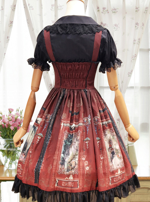 Brocade Park 2018 Lolita Castle Elf Print Retro High Waist Large Lace Skirt
