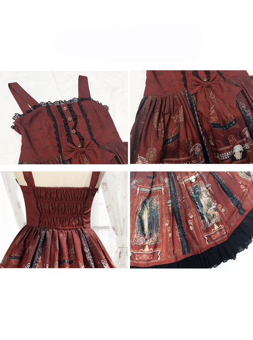 Brocade Park 2018 Lolita Castle Elf Print Retro High Waist Large Lace Skirt