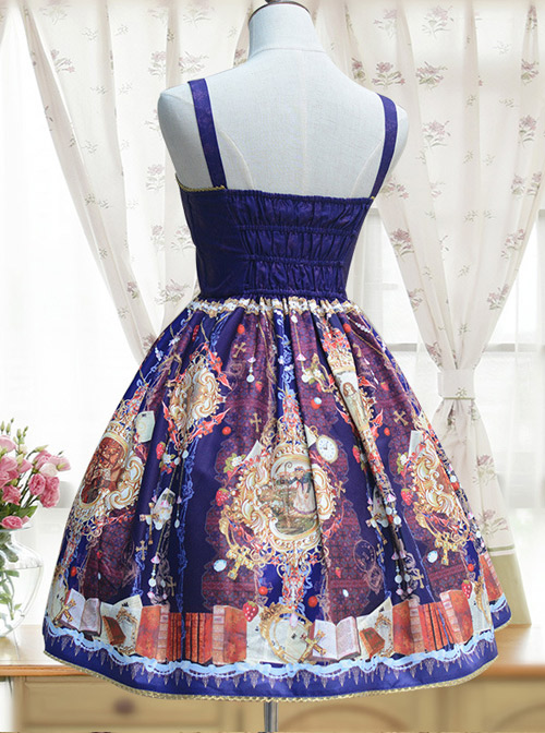 Original Court Retro Dress Women Sling Lolita Print Lace Large Chiffon JSK Strap Dress