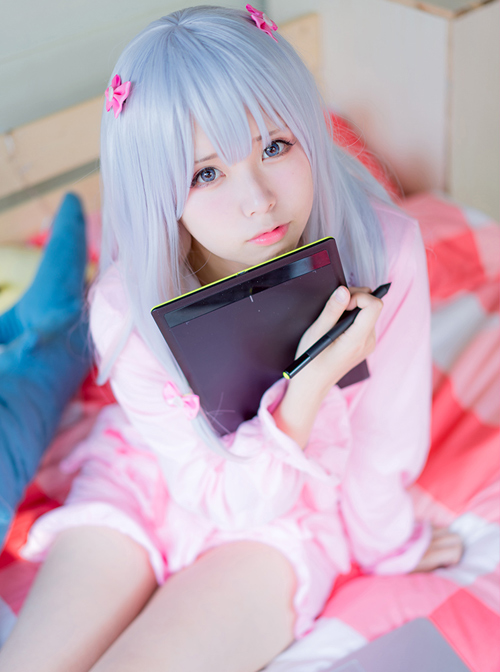 Professor Eromanga Izumi Sagiri Pink Pajamas Bow Headdress Spot Cosplay Costumes