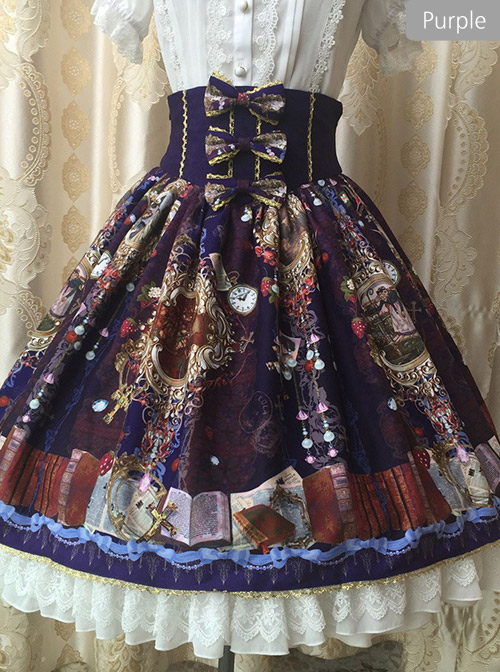 2018 Spring And Summer New Lolita Original Court Retro Printing Lace Large Swing SK Bow Skirt
