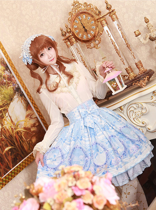 2018 Fairy Tale Language New Printing Lolita Positioning Harajuku Patch Fabric Chiffon Fabric SK Skirt