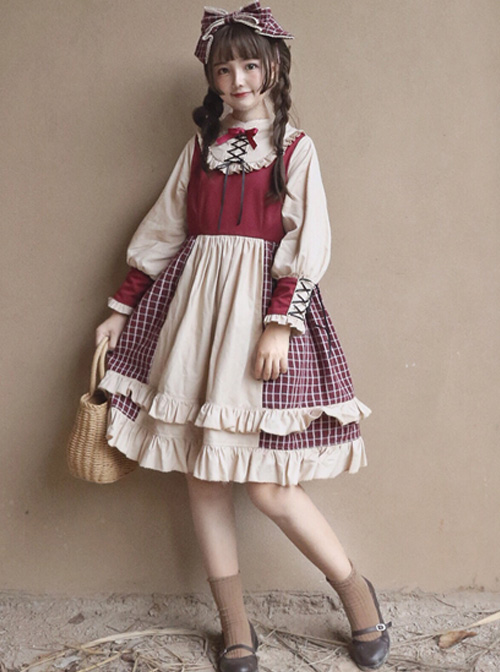 Christmas Strawberry Berry OP Classic Lolita Red And Apricot Long Sleeve Dress