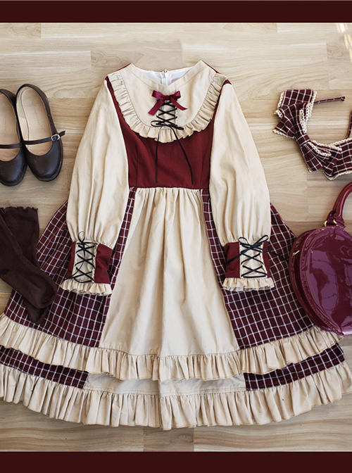 Christmas Strawberry Berry OP Classic Lolita Red And Apricot Long Sleeve Dress
