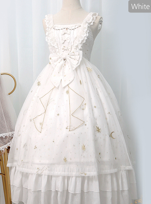 Star And Moon Bronzing Blue High Waist Classic Lolita Starry-sky Sling Dress