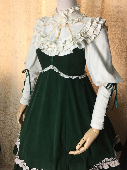 High Waist Dark Green Lace-up Classic Lolita Sling Dress