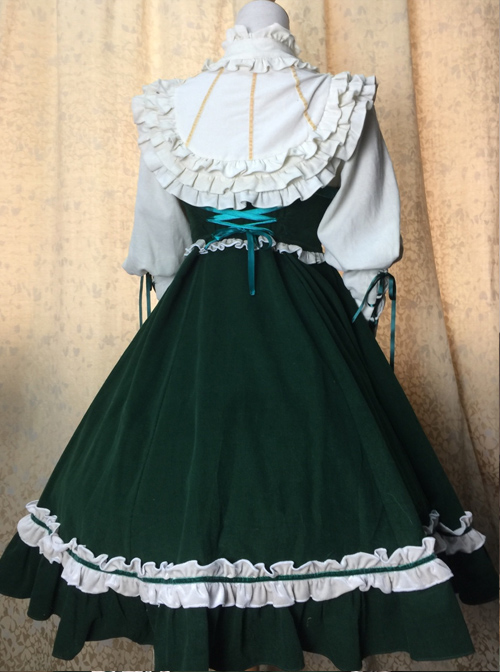 High Waist Dark Green Lace-up Classic Lolita Sling Dress