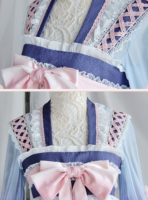 Light Purple Gradient Cute Chinese Style Qi Lolita Long Sleeve Dress