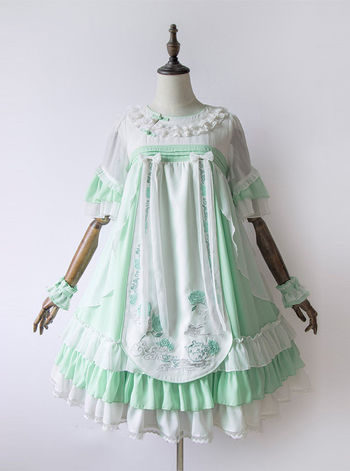 Chinese Style Embroidery Camellia High Waist Qi Lolita Dress