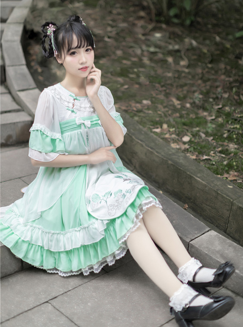 Chinese Style Embroidery Camellia High Waist Qi Lolita Dress
