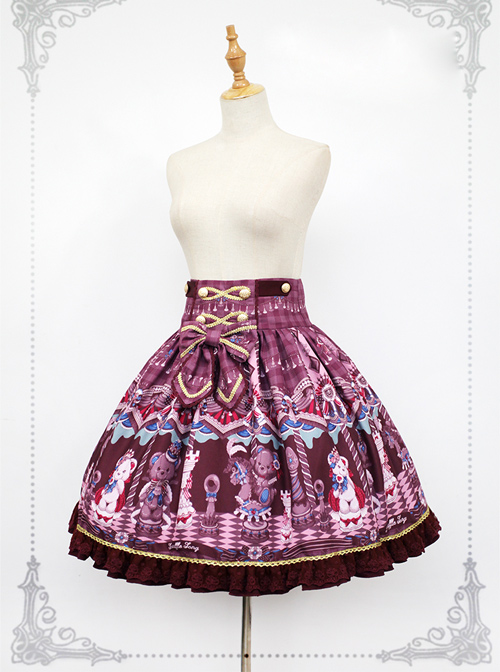 Chocolate Bears Chess Sweet Multicolor Sweet Lolita Skirt