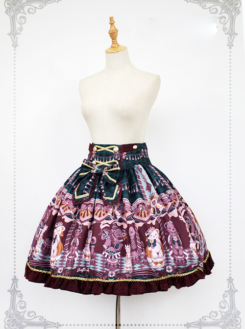 Chocolate Bears Chess Sweet Multicolor Sweet Lolita Skirt