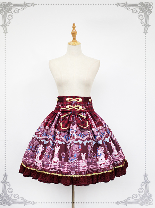 Chocolate Bears Chess Sweet Multicolor Sweet Lolita Skirt