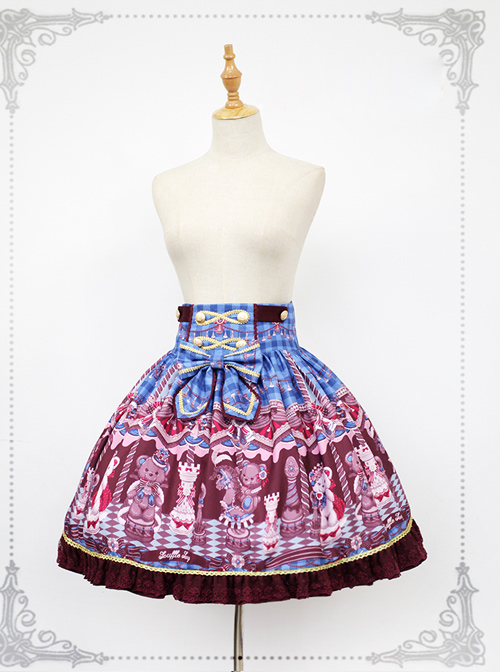 Chocolate Bears Chess Sweet Multicolor Sweet Lolita Skirt