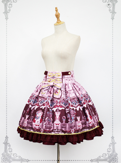 Chocolate Bears Chess Sweet Multicolor Sweet Lolita Skirt