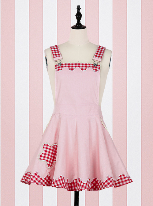Fashion Cute Lattices Edge Sweet Lolita Straps Dress