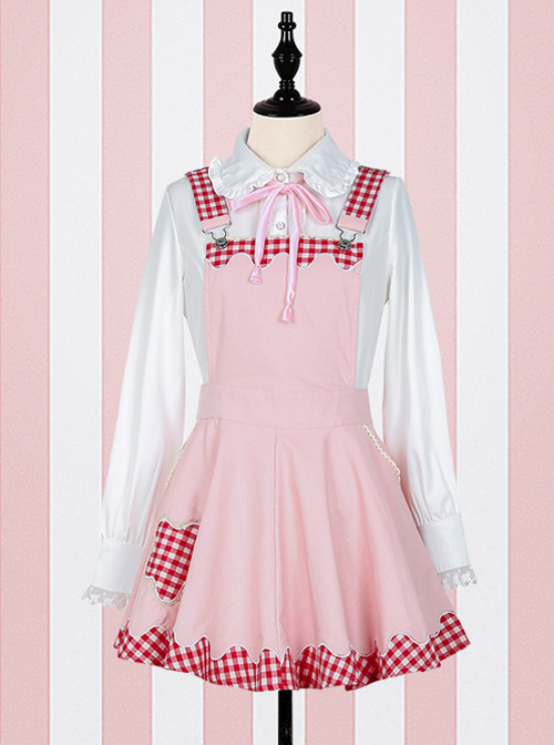 Fashion Cute Lattices Edge Sweet Lolita Straps Dress