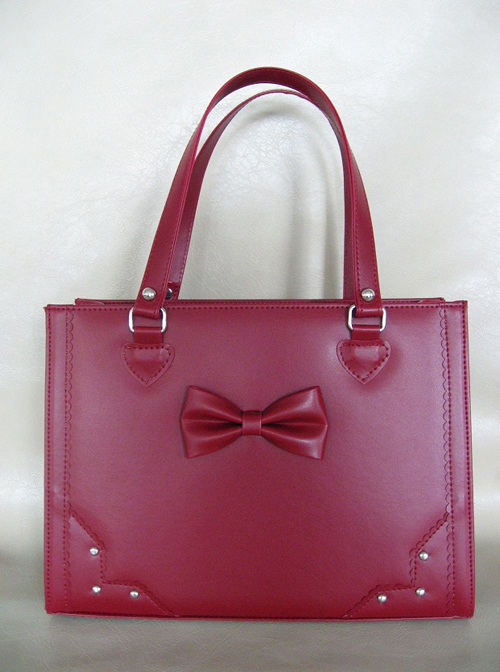 Pure Color Square Sweet Lolita Cute Bowknot Shoulder Bag