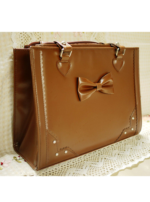 Pure Color Square Sweet Lolita Cute Bowknot Shoulder Bag