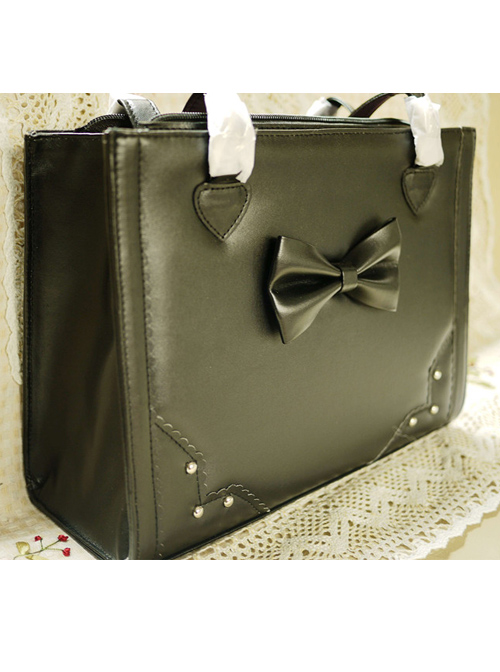 Pure Color Square Sweet Lolita Cute Bowknot Shoulder Bag