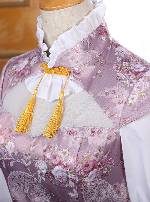 Pink Or Blue High Collar Improved Cheongsam Chinese Style Qi Lolita Half Sleeve Dress