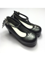 Gothic T-shaped Straps Lolita Heels Angelic Imprint Shoes with Detachable Angel Wings