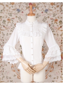 Stand Collar Chiffon Lace Slim Nine Point Sleeve Lolita Blouse