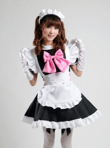 Hatsune Miku Cosplay Costume Maid Lolita Pink Bowknot Dress