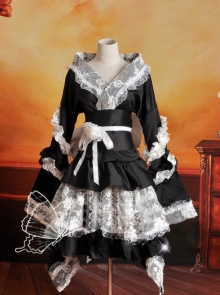 Black And White Lace Kimono Lolita Cosplay Costume