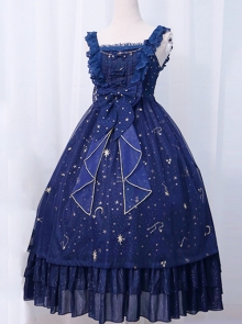 Star And Moon Bronzing Blue High Waist Classic Lolita Starry-sky Sling Dress