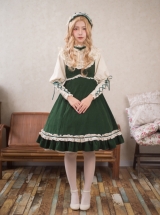 High Waist Dark Green Lace-up Classic Lolita Sling Dress