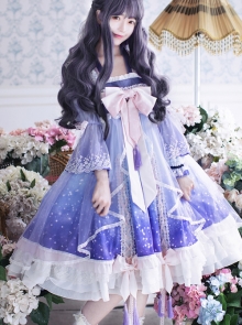 Light Purple Gradient Cute Chinese Style Qi Lolita Long Sleeve Dress