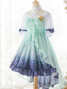 Marine Princess Set Gradient Sweet Lolita Sling Dress And Short Sleeve Lining