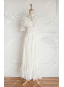 Vintage Palace White Lace Long Doll Collar Short Sleeves Fashion