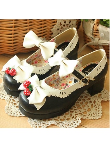 Sweet Black PU Bowknots Lolita Shoes