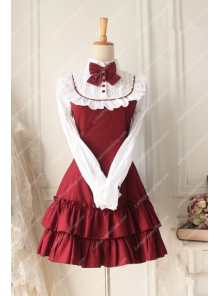 Red and White Doll Collar Long Sleeves Flouncing Classic Lolita Dress