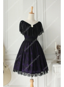 Vintage Lace Princess Dark Purple V-neck Short Sleeves Palace Fashion