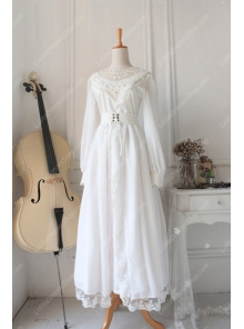 Downton Abbey Vintage White Lace cardigan Front Gothic Lolita Long Dress