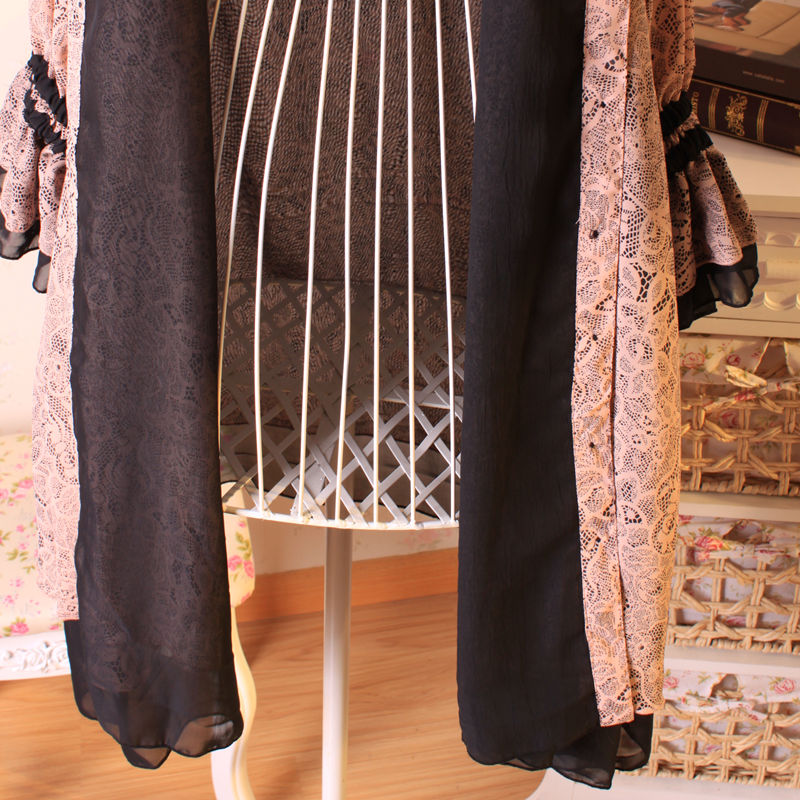 Vintage Pink Lace Stand collar Half-Sleeves Ruffles Sweet Lolita Dress