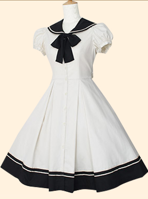 Bowknot Navy Style School Lolita Retro Short Sleeve Dress