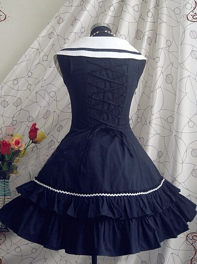 Blue Bowknot Cotton School Lolita Sleeveless Dress