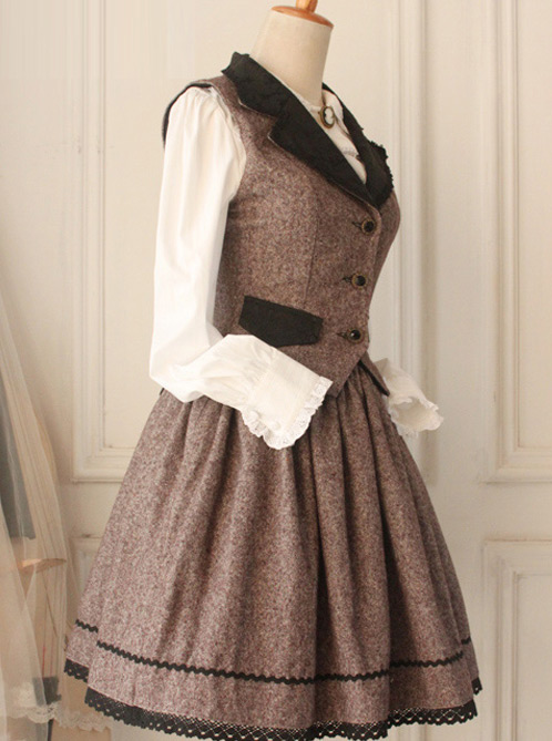 Brown Elegant Retro Lolita Skirt And Vest Suit