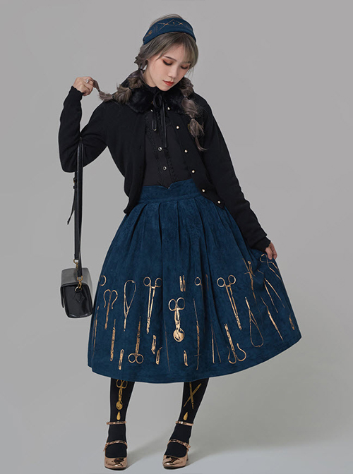 Bronze Surgical Equipment Series Velour Blue Classic Lolita Skirt