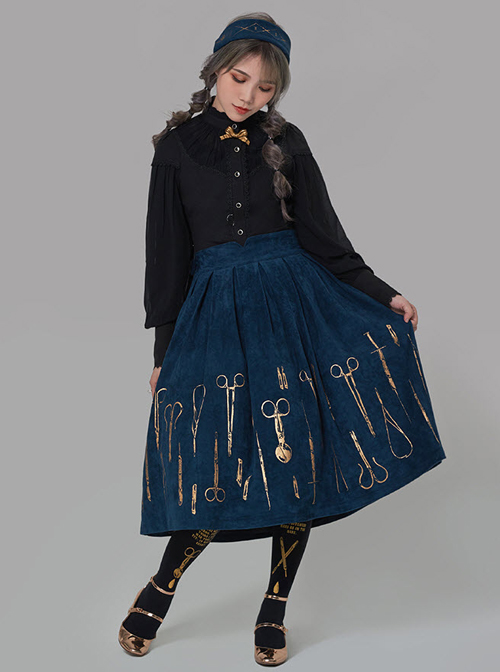 Bronze Surgical Equipment Series Velour Blue Classic Lolita Skirt